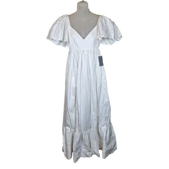 En Saison Barnette Maxi Dress Eyelet Lace Flutter Sundress Cottage Boho White S - Picture 3 of 16